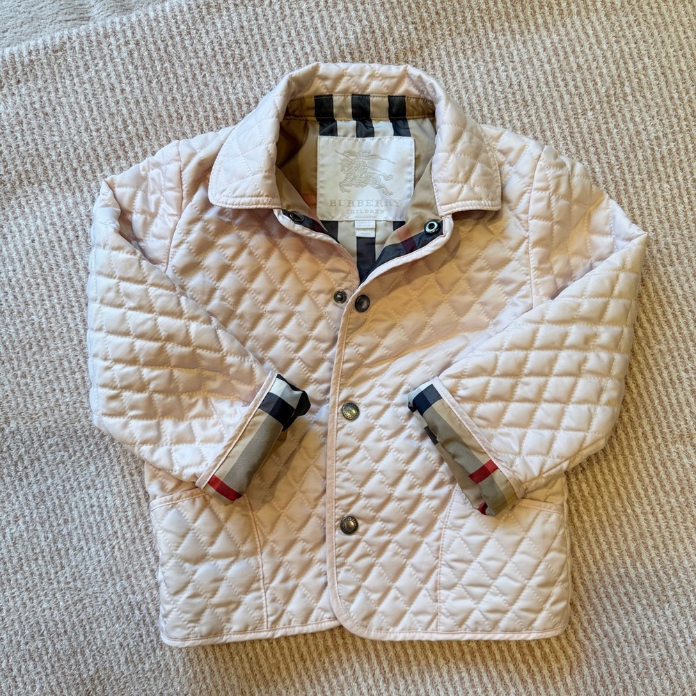 Burberry Girls 3 Kids Quilted Nova Check Jacket - light pink